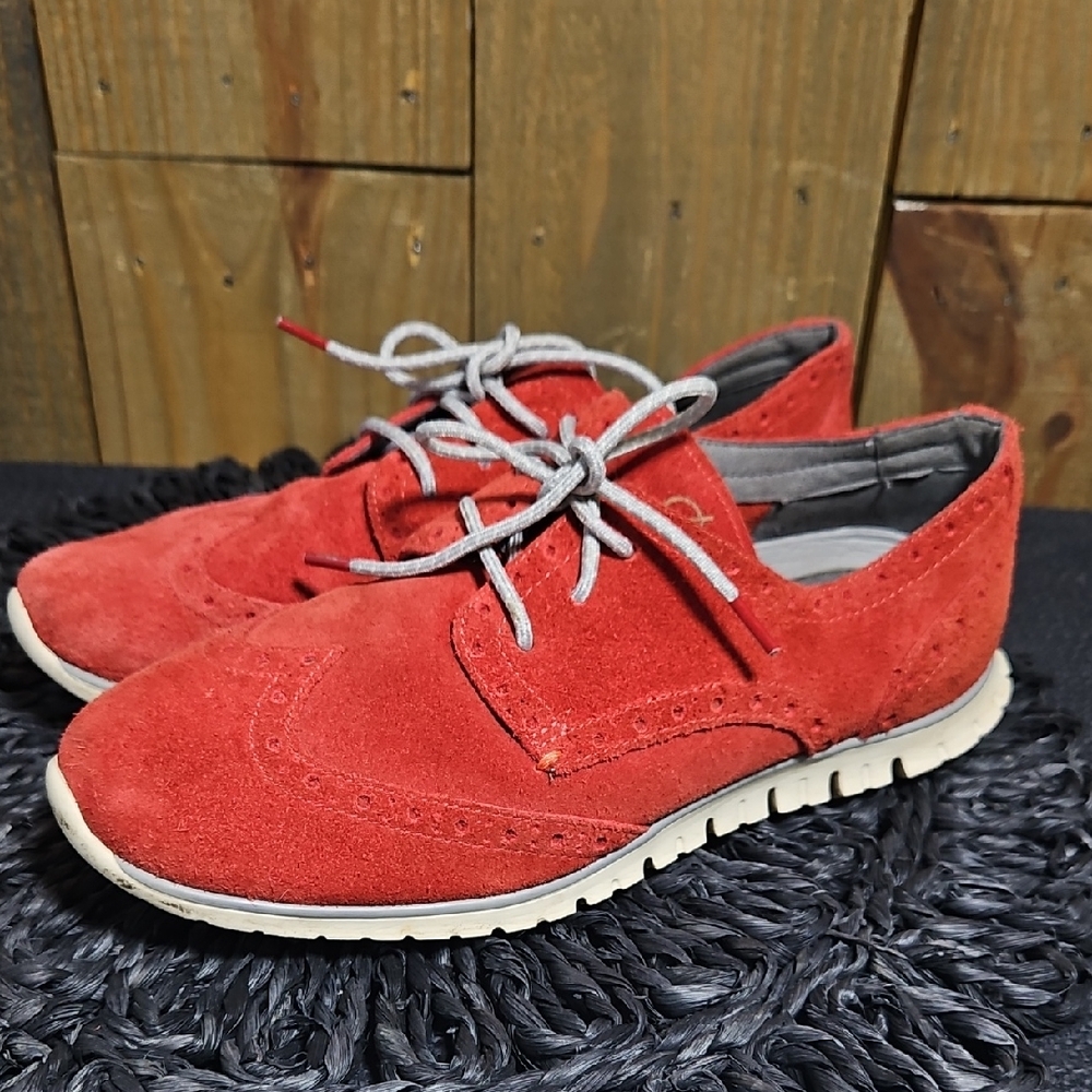 Red Suede Lace-Up Shoes